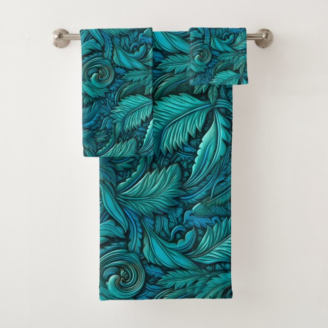 Conjunto De Toalhas Couro trabalhado azul elegante (Insitu)