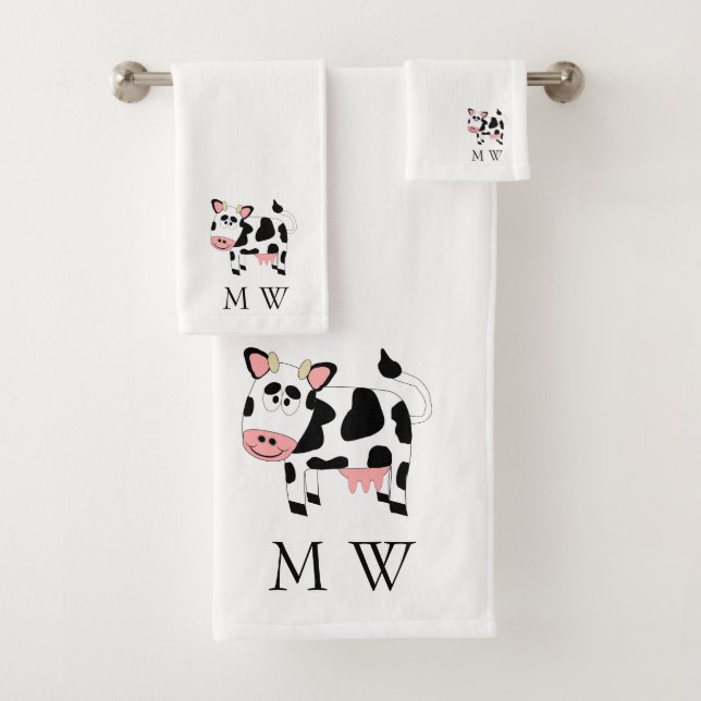 Conjunto De Toalhas Cow Design Monogrammed (Insitu)