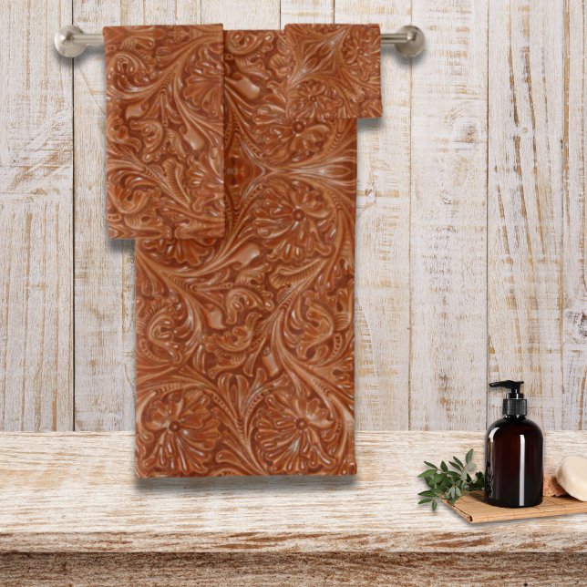 Conjunto De Toalhas cowboy estandardizado do país ocidental com ferram (cowboy western country pattern tooled leather bath towel set)
