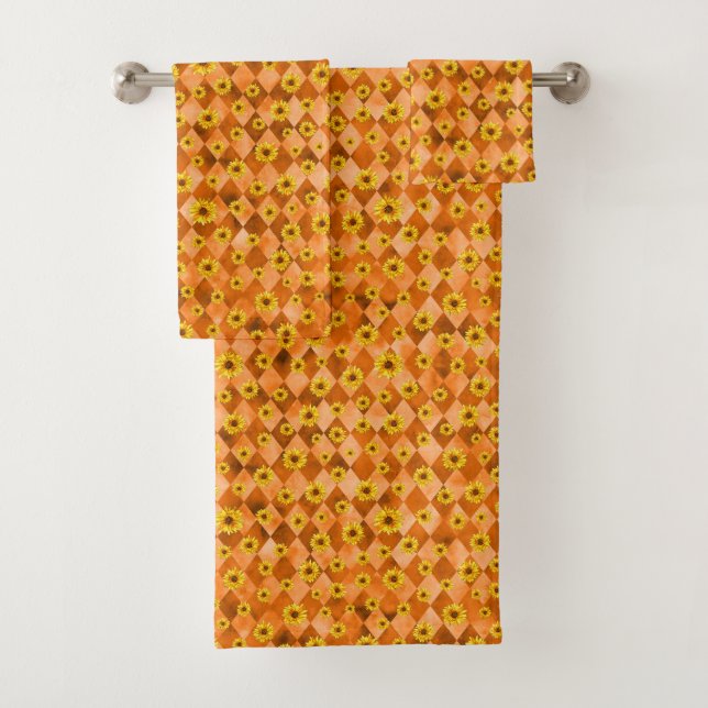 Conjunto De Toalhas Cránios Laranja e Série Girassol Design 2  (Insitu)
