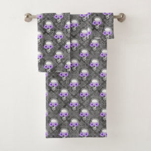 Conjunto De Toalhas Crânios Roxos e Série de Girassóis Design 3