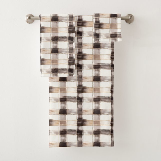 Conjunto De Toalhas Cream Brown Plaid Stripes   (Insitu)