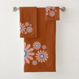 Conjunto De Toalhas Creme e Terracotta Abstrato Floral