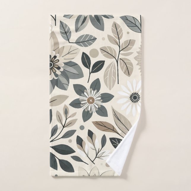 Conjunto De Toalhas Creme e Verde Salvia Padrão Floral Moderno Ousado (Toalha de mão)