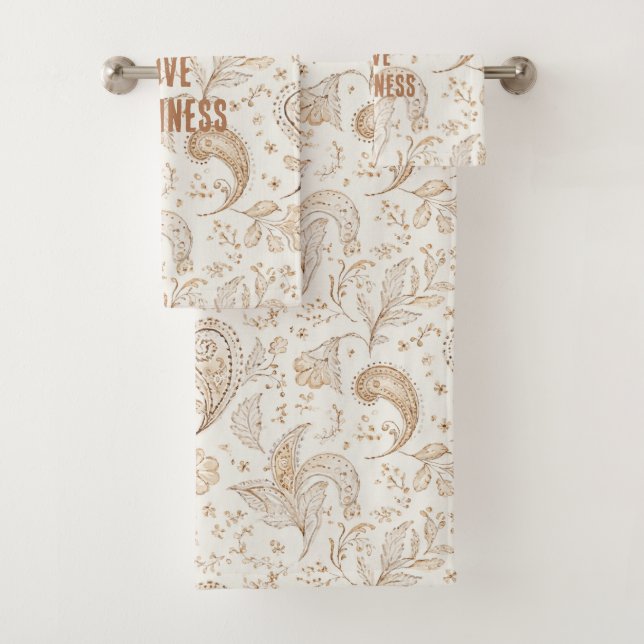 Conjunto De Toalhas Creme Marrom Boho Boêmio   (Insitu)