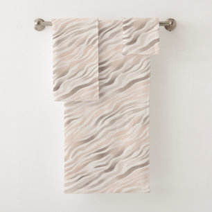 Conjunto De Toalhas Creme Rosa Beige Zebra Impressão Animal