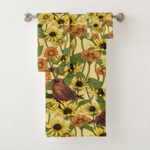 Conjunto De Toalhas Crenças e flores em amarelo pálido