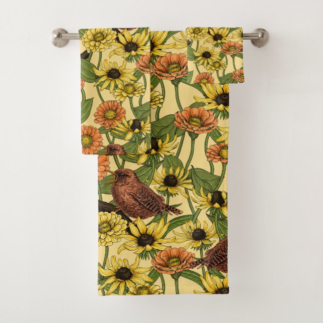 Conjunto De Toalhas Crenças e flores em amarelo pálido (Insitu)
