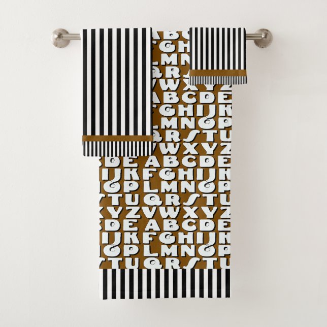 Conjunto De Toalhas Crianças Alphabet Black Brown Stripes (Insitu)