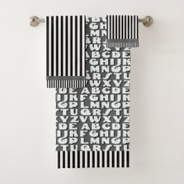 Conjunto De Toalhas Crianças Cinzas Negras Alfabeto Stripes
