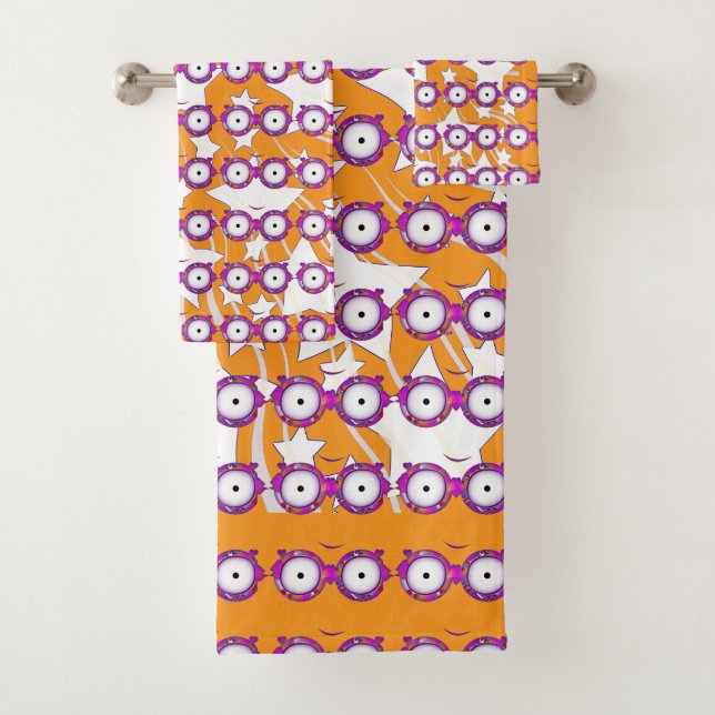 Conjunto De Toalhas Crianças com Óculos Estrelas Laranja (Insitu)
