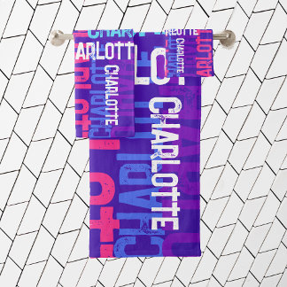 Conjunto De Toalhas Crianças com Padrão de Nome Repetitivo Monograma