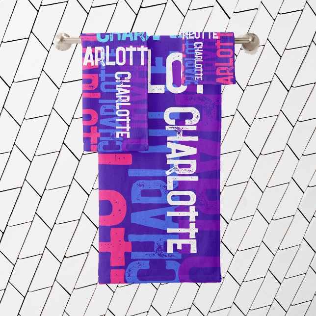 Conjunto De Toalhas Crianças com Padrão de Nome Repetitivo Monograma (Criador carregado)