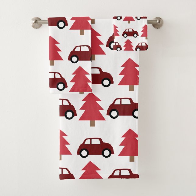 Conjunto De Toalhas Crianças de Árvore de Natal de Carro Vermelho (Insitu)