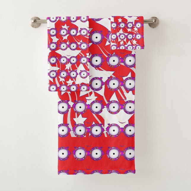 Conjunto De Toalhas Crianças de Óculos Estrelas Vermelho  (Insitu)