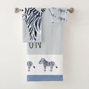 Conjunto De Toalhas Crianças do Bebê Zebra Safari Blue Watercolor