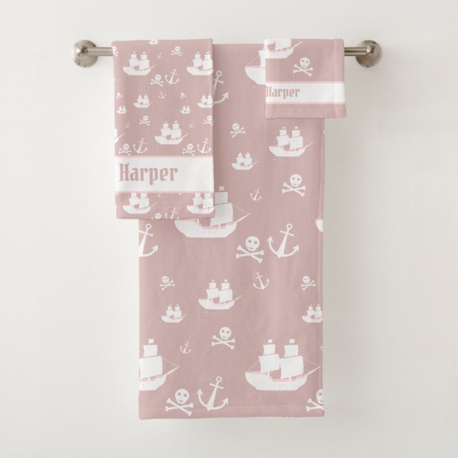 Conjunto De Toalhas Crianças Padronizam Pink Personalized Anchor Ship  (Insitu)