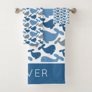 Conjunto De Toalhas Crianças Personalizadas de Baleia Marinho Azul-Cin