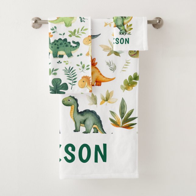 Conjunto De Toalhas Crianças Personalizadas Dinossauro Bonito (Insitu)