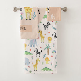 Conjunto De Toalhas Crianças-zebra de Animais Safari Selvagens Neutras