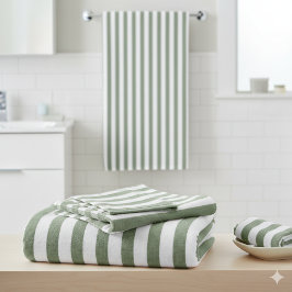 Conjunto De Toalhas Crie seu próprio padrão verde branco riscado