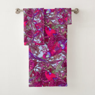 Conjunto De Toalhas Crimson Rosella e Padrão de Flor Selvagem