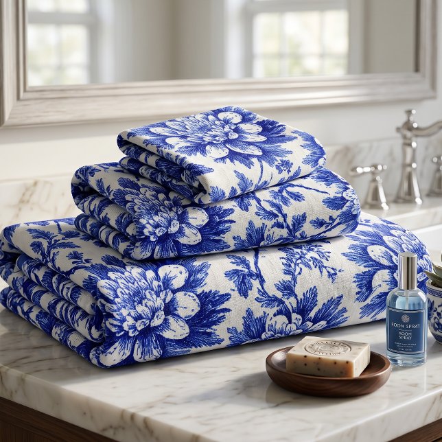 Conjunto De Toalhas Crisântemo Azul e Branco Decoração Country Francês (Criador carregado)