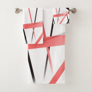 Conjunto De Toalhas Criss cruzou as listras corais e pretas no branco