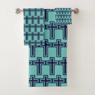Conjunto De Toalhas Cruz cristã azul diferentes variantes