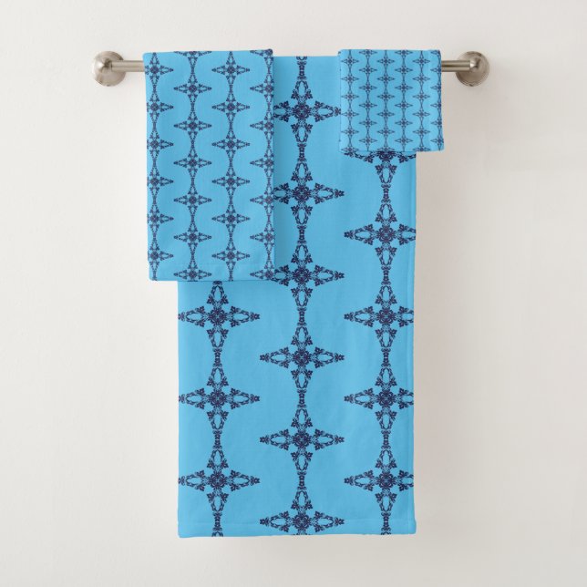 Conjunto De Toalhas Cruz Cristã com Ornamentação Azul (Insitu)
