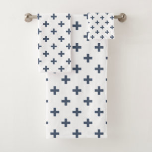 Conjunto De Toalhas cruzes Azul-cinzentas da polca no branco