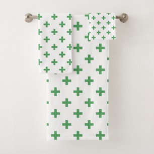 Conjunto De Toalhas Cruzes verdes da polca no branco