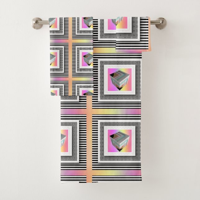 Conjunto De Toalhas Cubo Pastel Com Listras (Insitu)