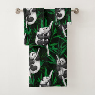 Conjunto De Toalhas Cubos de panda em verde-escuro