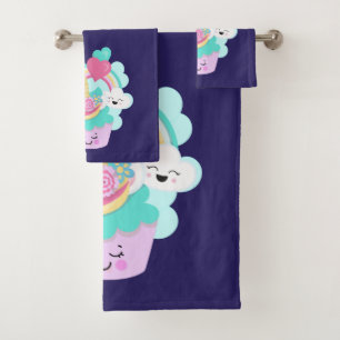Conjunto De Toalhas Cupcake bonito e Sorvete feliz