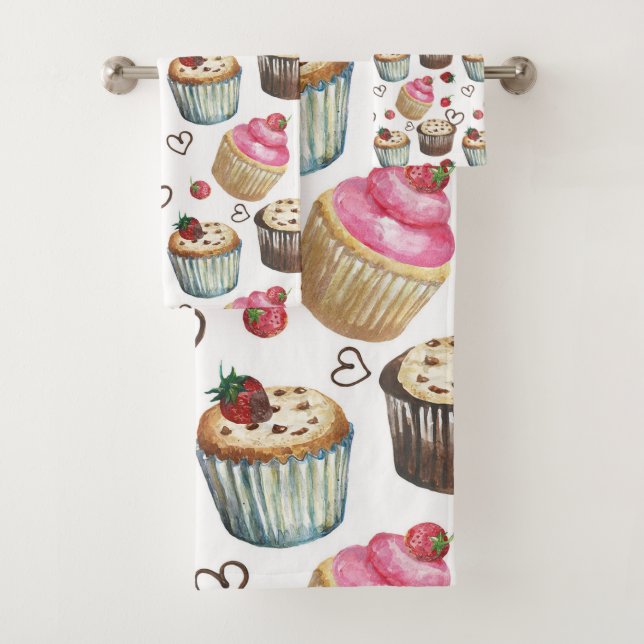 Conjunto De Toalhas Cupcakes de aquarela (Insitu)