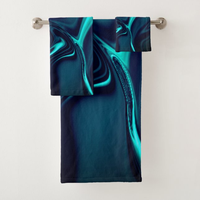 Conjunto De Toalhas Curva ciano sobre fundo azul escuro (Insitu)
