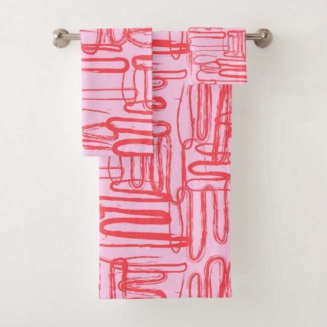 Conjunto De Toalhas Curva Rosa Abstrata Moderna Ondulada (Insitu)