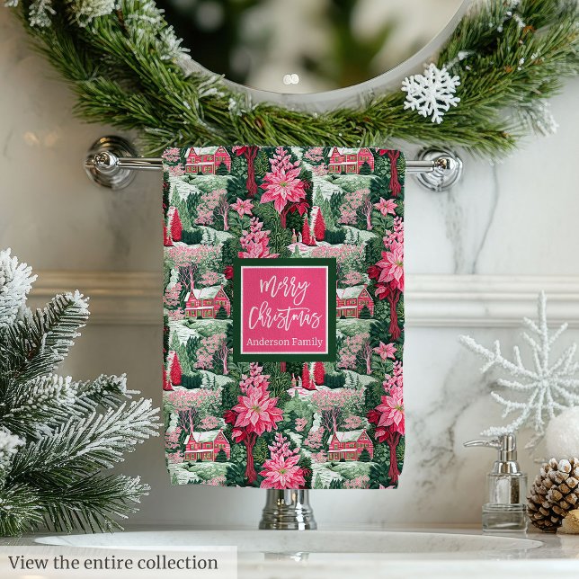 Conjunto De Toalhas Custom name green and pink Christmas preppy towel (Custom name green and pink Christmas preppy towel)