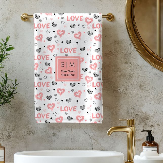 Conjunto De Toalhas Custom Name Love Text Bath Towel Valentine Gift (Custom Name Love Text Bath Towel Valentine Gift)