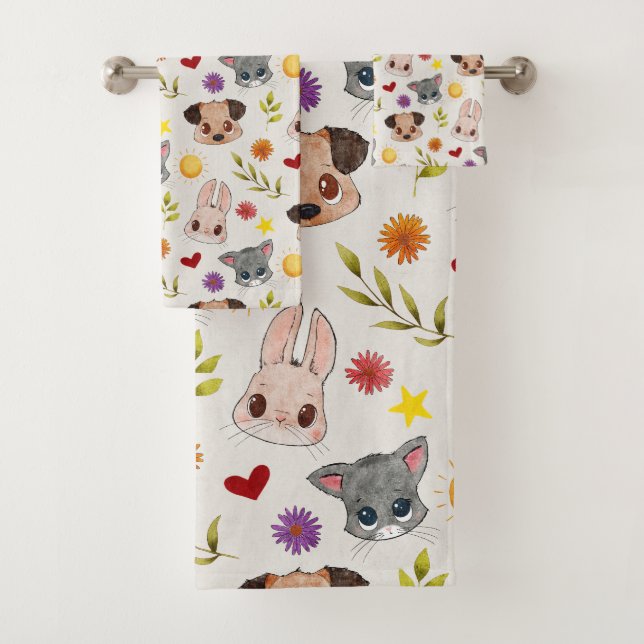 Conjunto De Toalhas Cute Baby Pets Animal Bath Towel Set (Insitu)