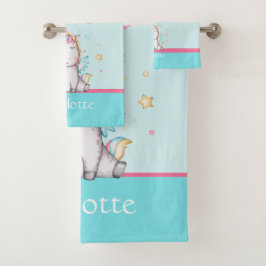 Conjunto De Toalhas Cute Baby Unicorn Teal Blue Personalizado