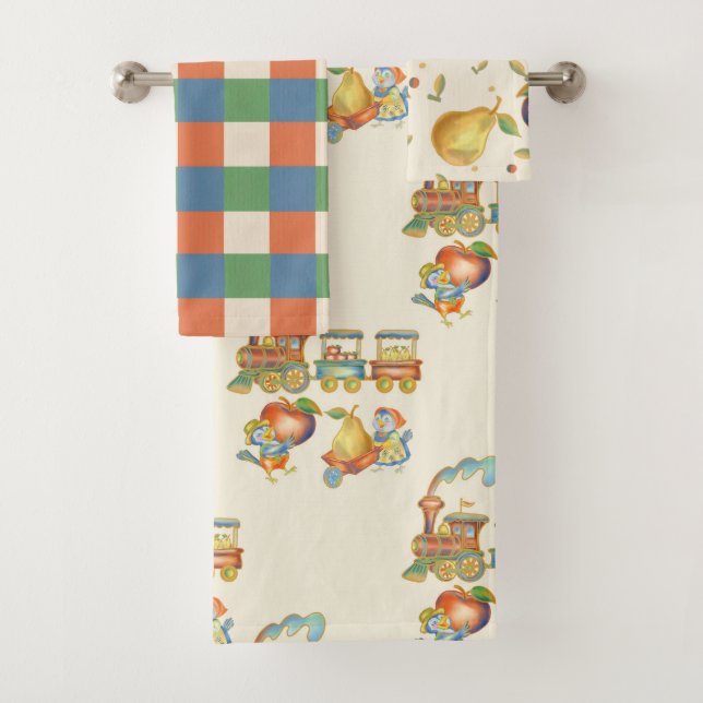 Conjunto De Toalhas Cute Bird Apple Train Towel Set (Insitu)