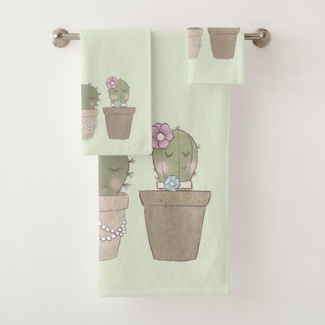 Conjunto De Toalhas Cute Cactus Trio Vestindo Joias (Insitu)