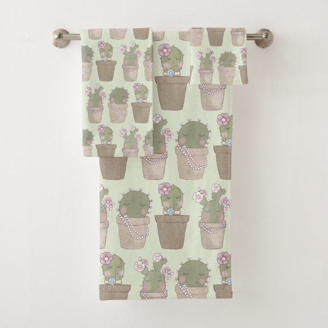 Conjunto De Toalhas Cute Cactus Trio Vestindo Joias Padrão (Insitu)