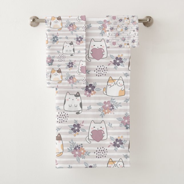 Conjunto De Toalhas Cute cat pattern (Insitu)