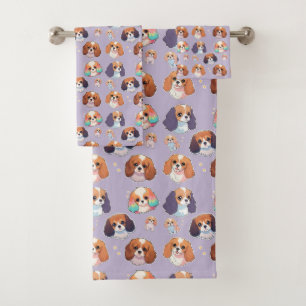 Conjunto De Toalhas Cute Cavalier King Charles Pastel Pattern