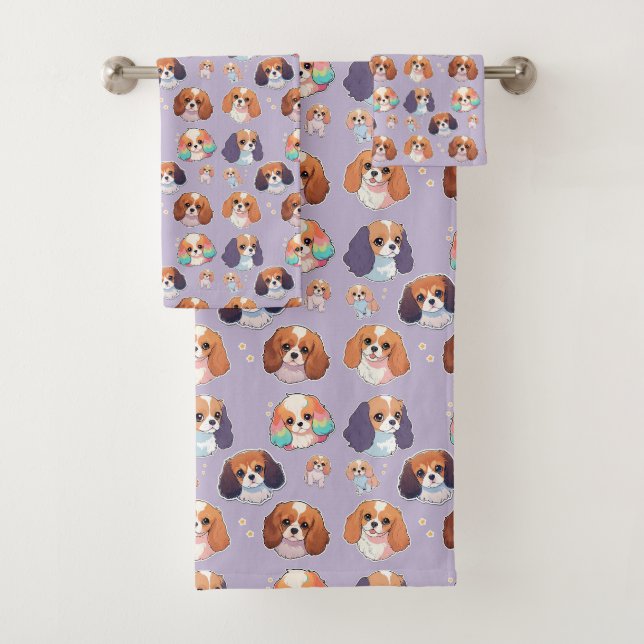 Conjunto De Toalhas Cute Cavalier King Charles Pastel Pattern (Insitu)