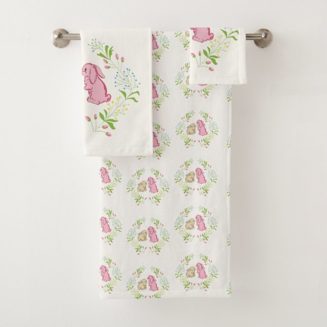 Conjunto De Toalhas Cute Childs Wreath Bunny Towel Set (Insitu)