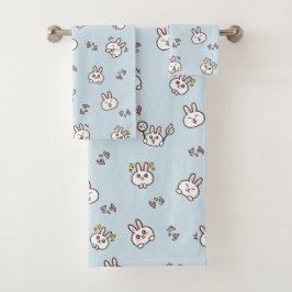 Conjunto De Toalhas Cute coelho coelhinho emoticons azul